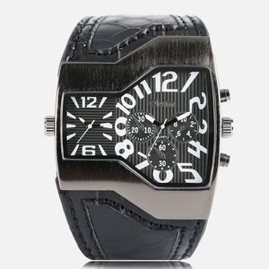 New Black Men's Oulm Dual Time zone sports watch